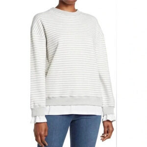 Cali Be Women's Size Medium Layered Oversized Light Grey Stripe Sweatshirt